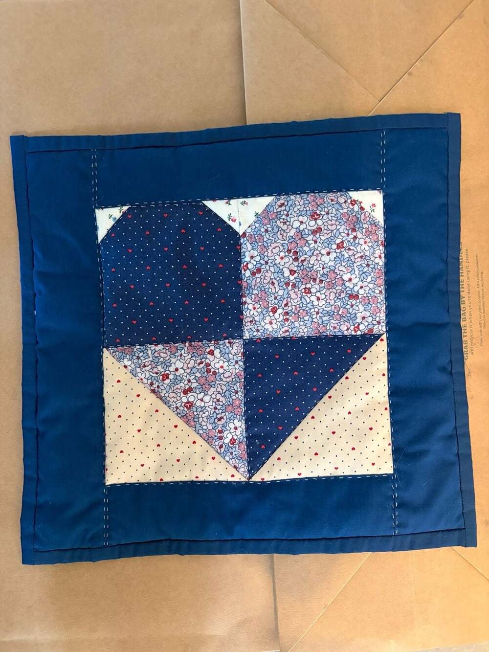 Handmade Quilted Table Topper/Placemat - Red and Blue